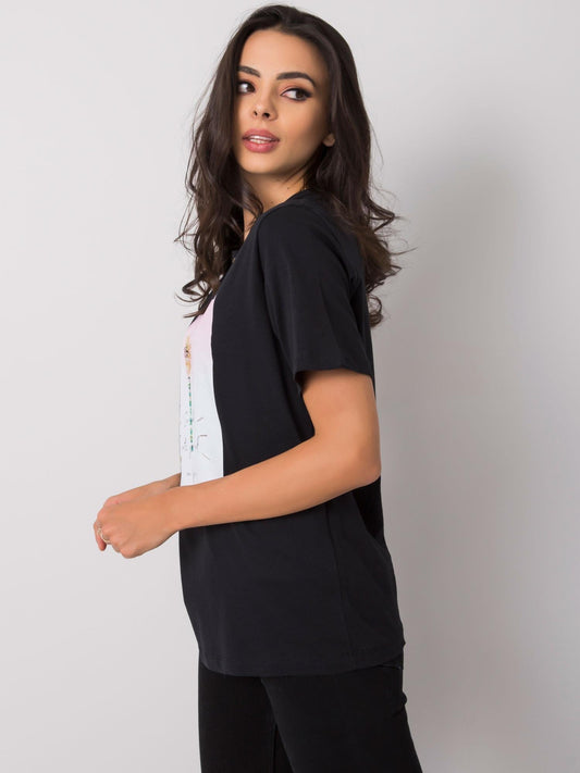 Czarny damski t-shirt z printem