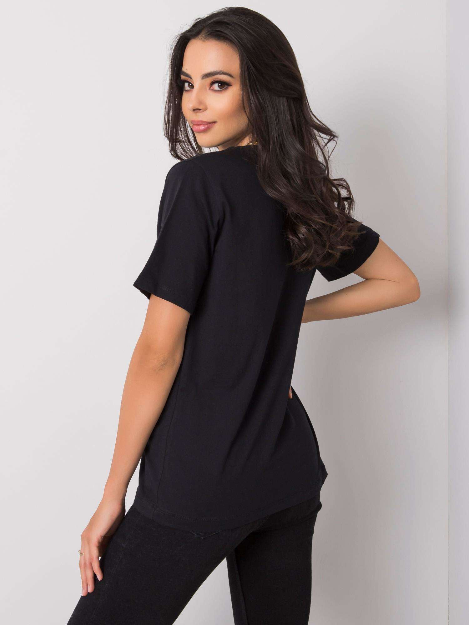 Czarny damski t-shirt z printem