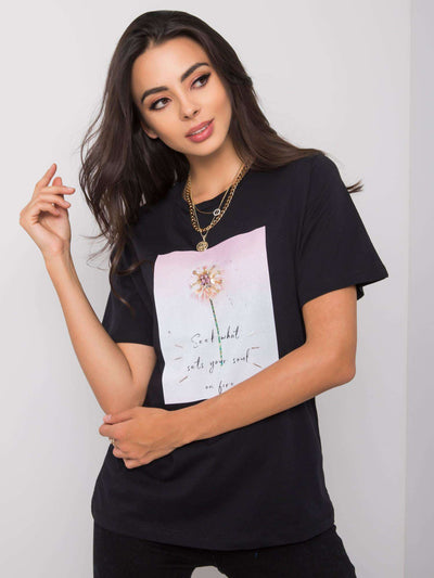 Czarny damski t-shirt z printem