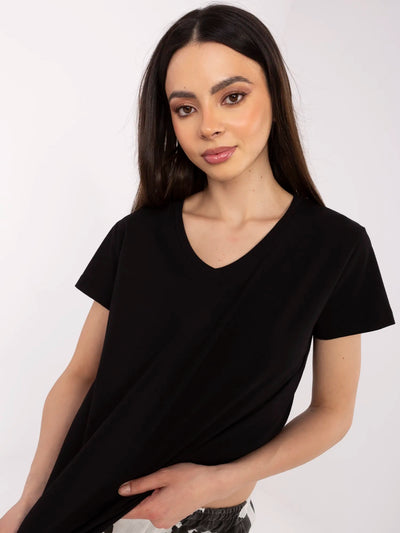 BASIC FEEL GOOD Czarny gładki t-shirt damski