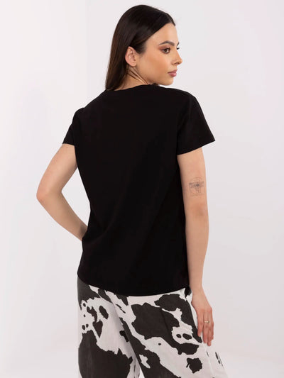 BASIC FEEL GOOD Czarny gładki t-shirt damski