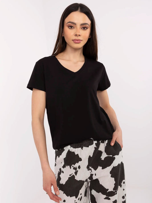 BASIC FEEL GOOD Czarny gładki t-shirt damski