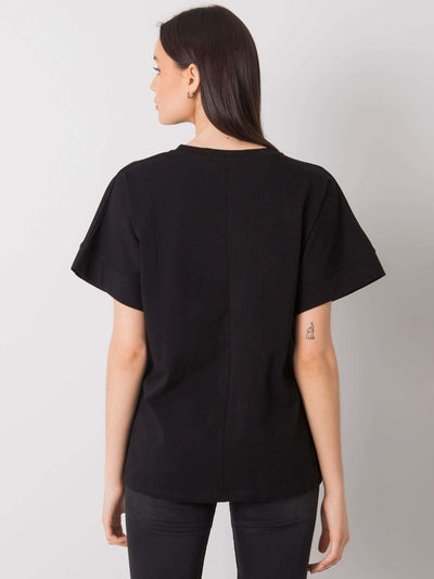 RUE PARIS Czarny damski t-shirt z nadrukiem
