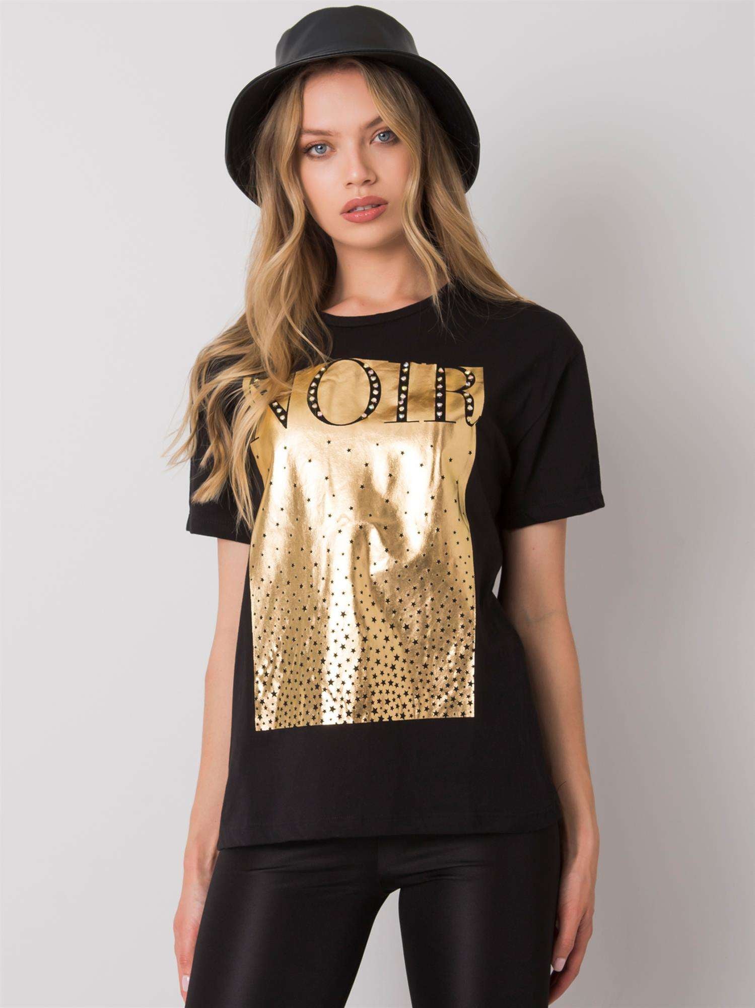 Czarny damski t-shirt bawełniany