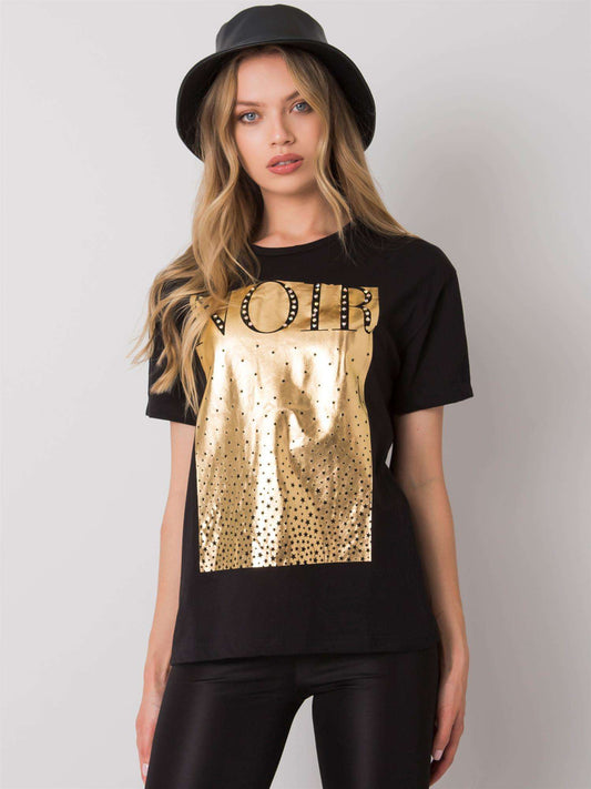 Czarny damski t-shirt bawełniany