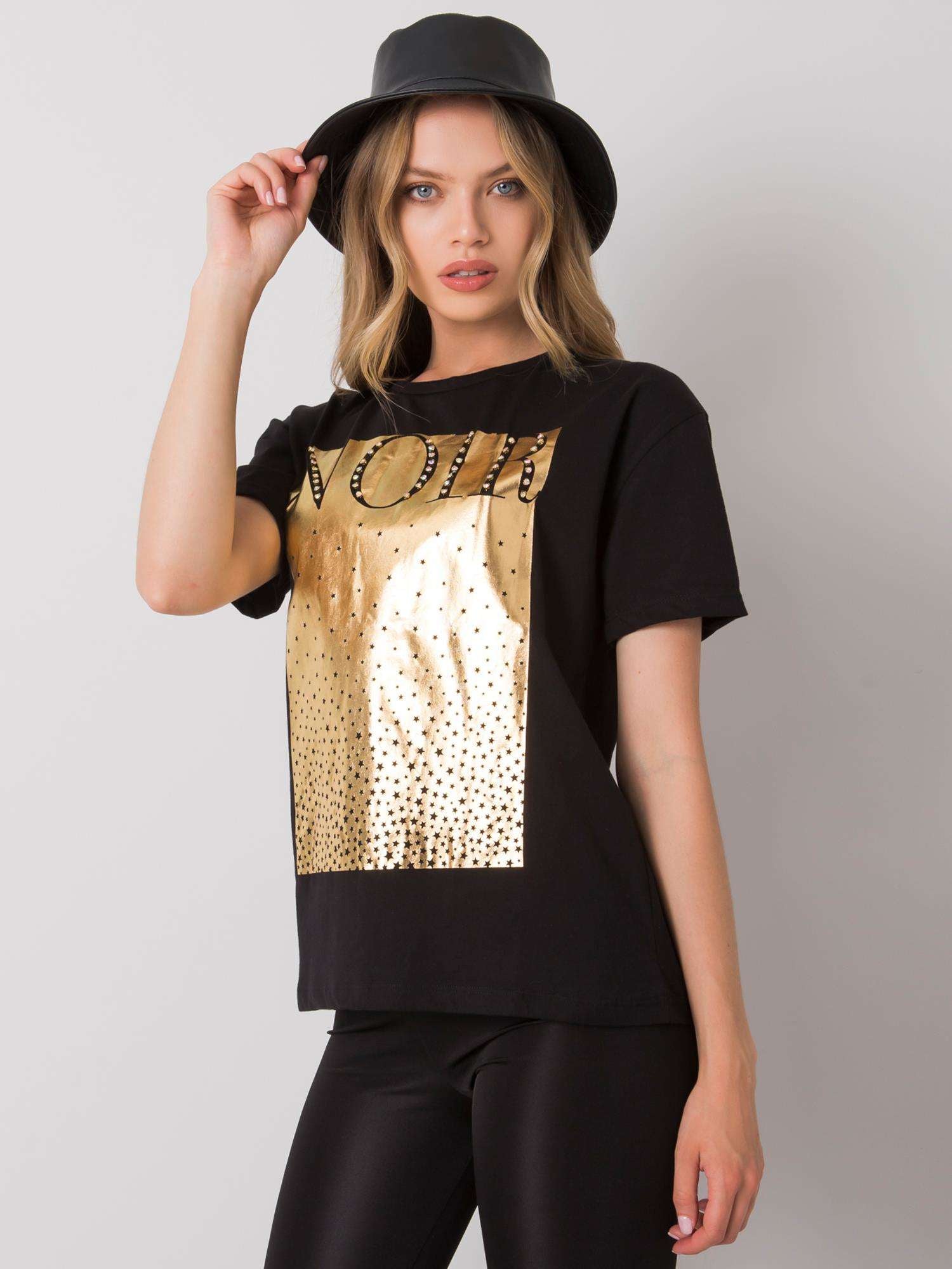 Czarny damski t-shirt bawełniany