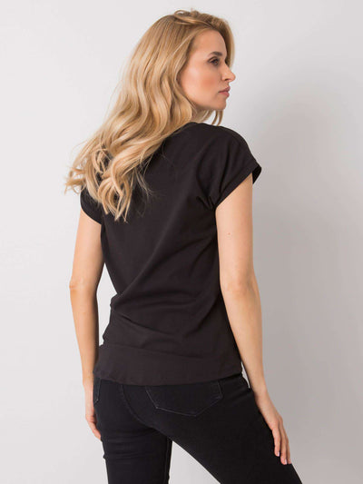 Czarny t-shirt z kolorowym nadrukiem