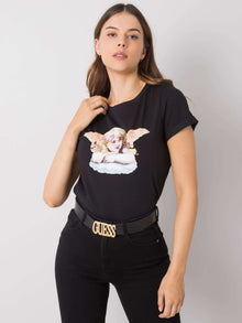 RUE PARIS Czarny t-shirt damski z printem