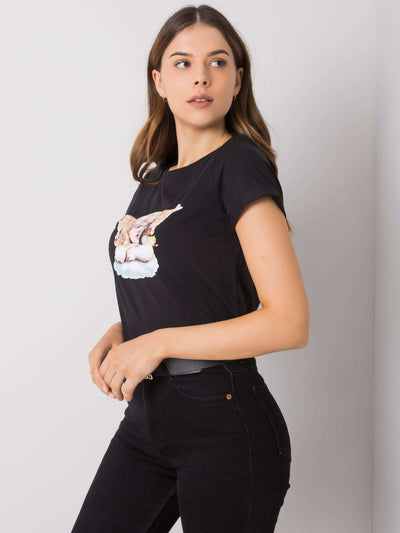 RUE PARIS Czarny t-shirt damski z printem