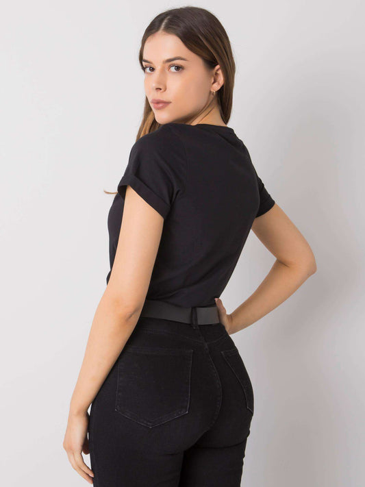 RUE PARIS Czarny t-shirt damski z printem