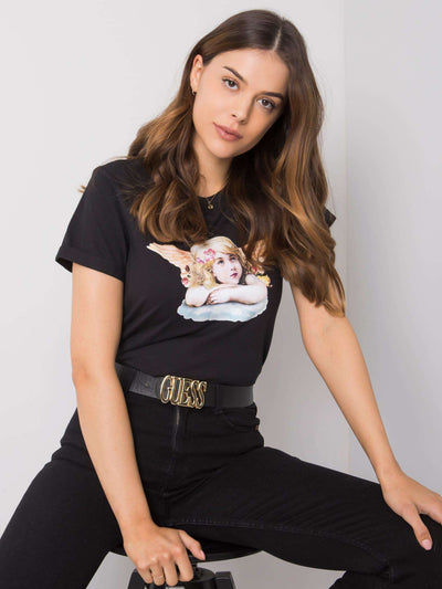 RUE PARIS Czarny t-shirt damski z printem