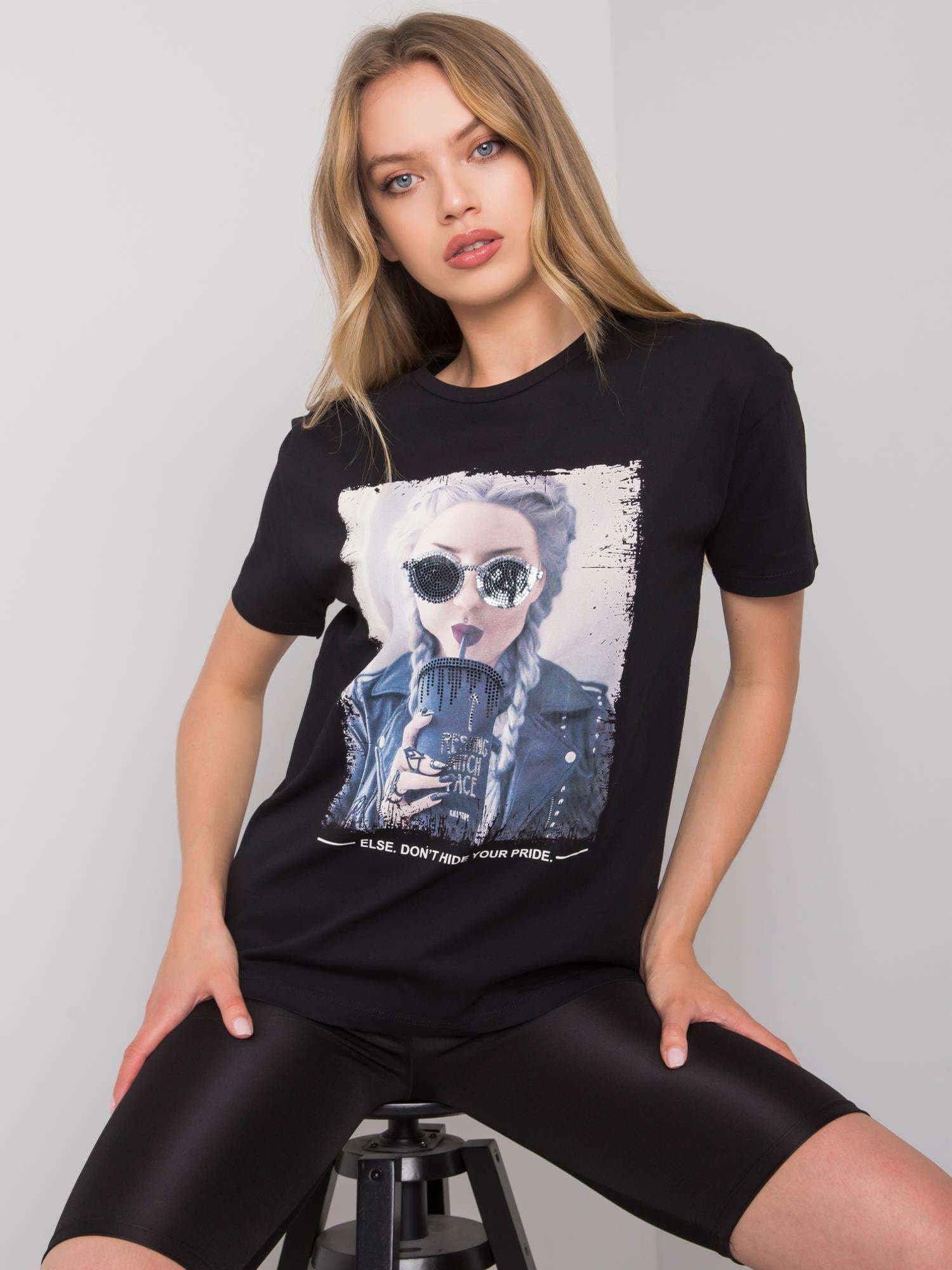 Czarny t-shirt damski bawełniany