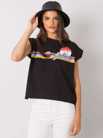 Czarny bawełniany t-shirt damski z nadrukiem
