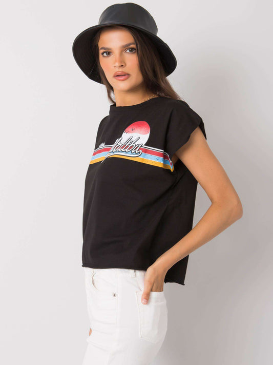 Czarny bawełniany t-shirt damski z nadrukiem
