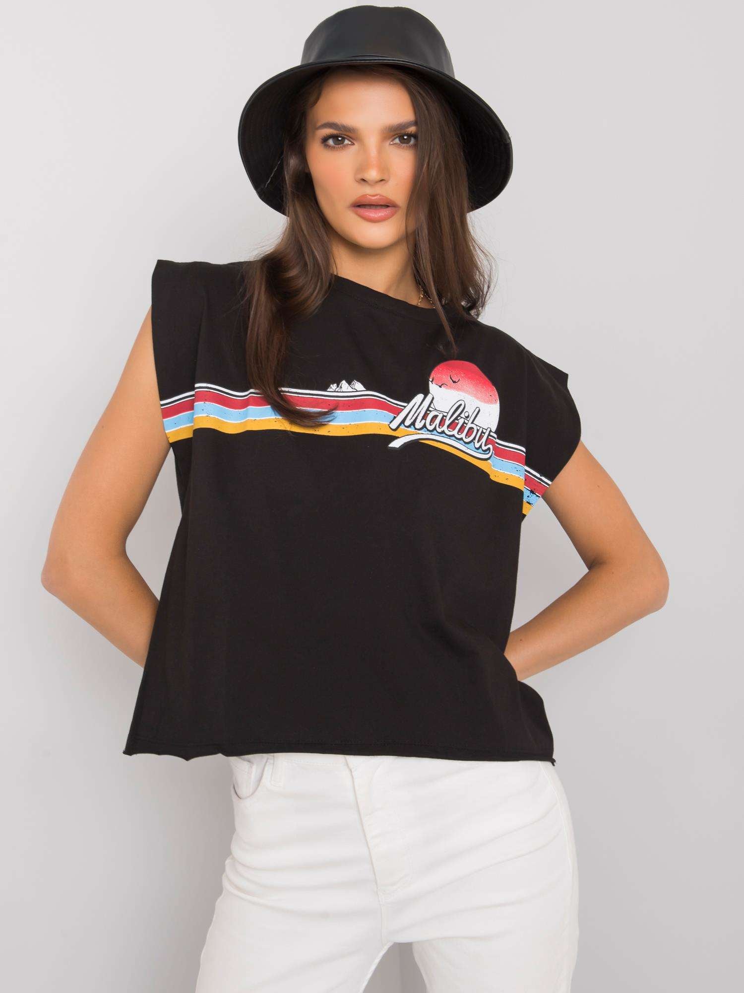 Czarny bawełniany t-shirt damski z nadrukiem