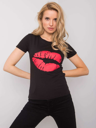 OCH BELLA Czarny t-shirt bawełniany z printem