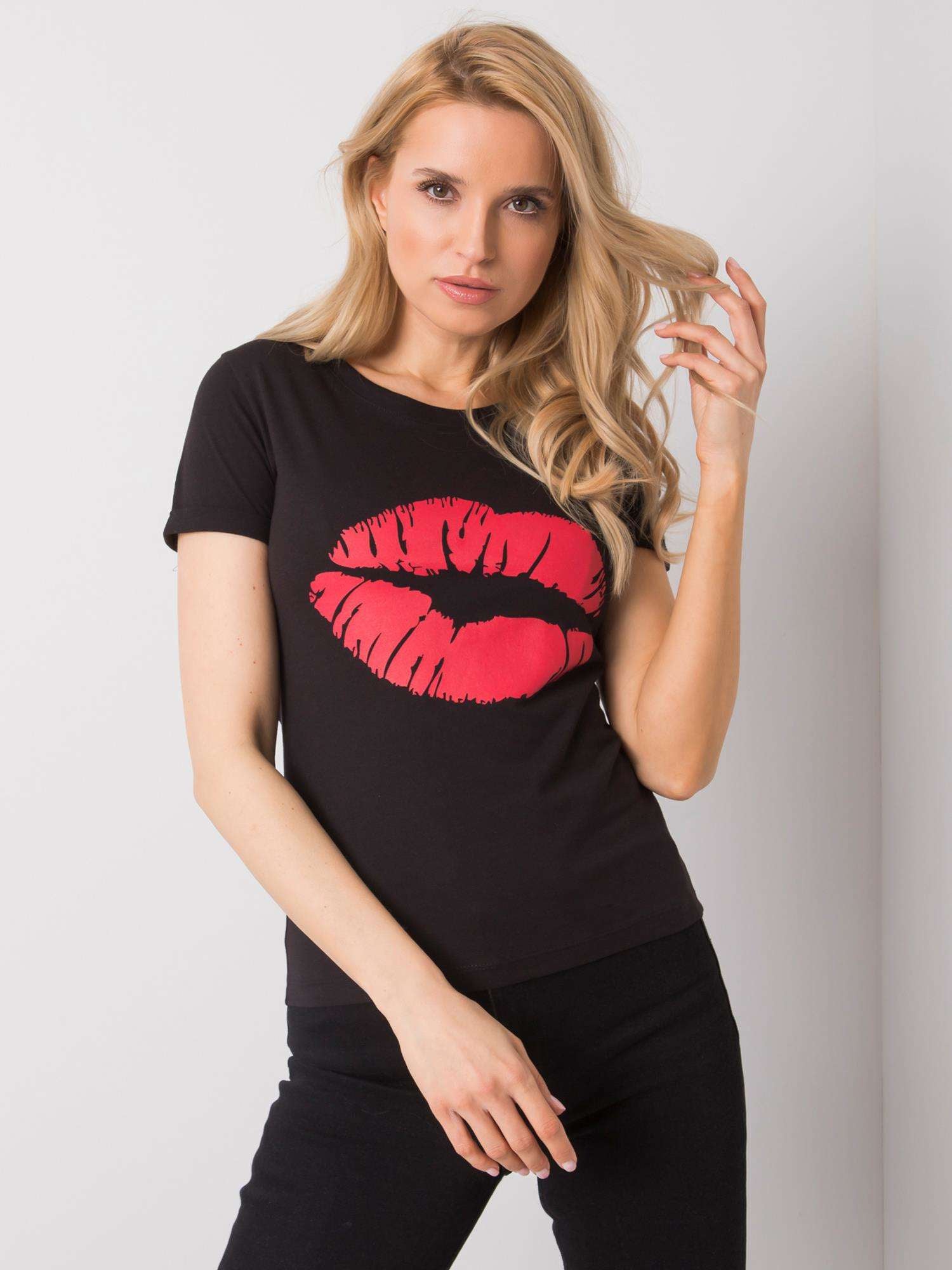 OCH BELLA Czarny t-shirt bawełniany z printem