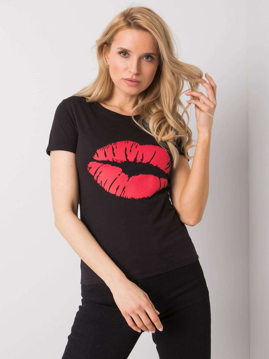 OCH BELLA Czarny t-shirt bawełniany z printem