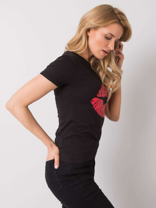 OCH BELLA Czarny t-shirt bawełniany z printem