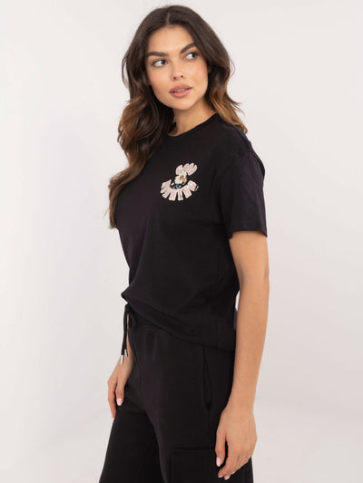 SUBLEVEL Czarny damski t-shirt z napisami