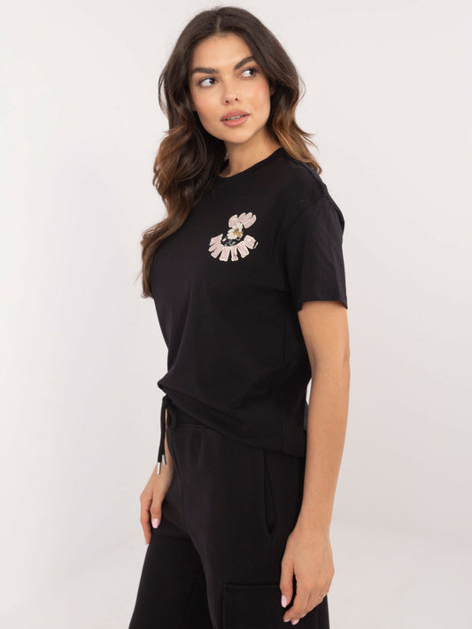 SUBLEVEL Czarny damski t-shirt z napisami