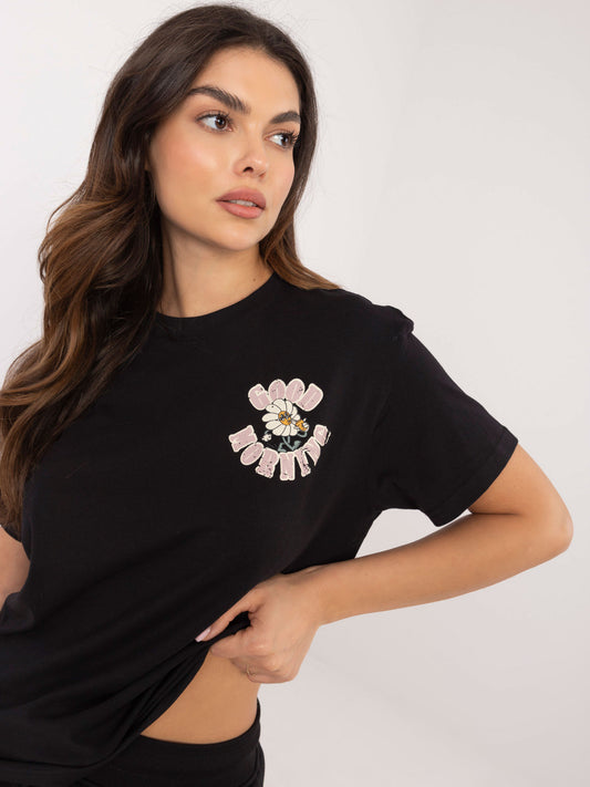 SUBLEVEL Czarny damski t-shirt z napisami