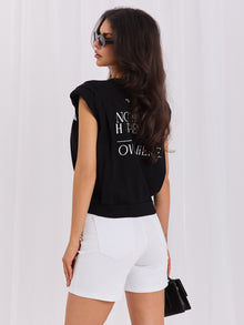 Czarny t-shirt damski z napisami