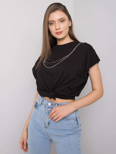 RUE PARIS Czarny t-shirt z naszyjnikiem