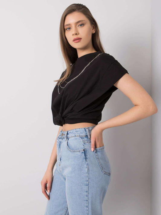 RUE PARIS Czarny t-shirt z naszyjnikiem