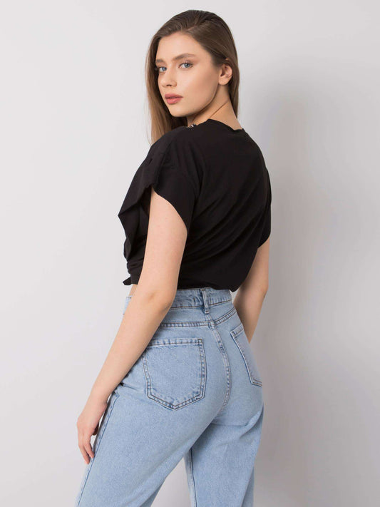 RUE PARIS Czarny t-shirt z naszyjnikiem