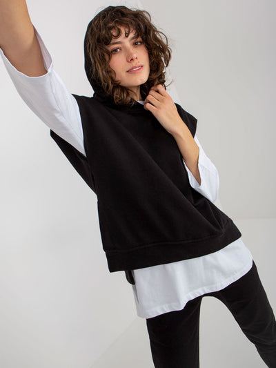 Czarny trzyczęściowy komplet casualowy z bluzką oversize