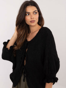 Czarny sweter oversize z wiązaniem z przodu