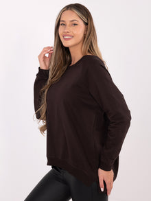 RUE PARIS Czekoladowa bluza basic z dłuższym tyłem