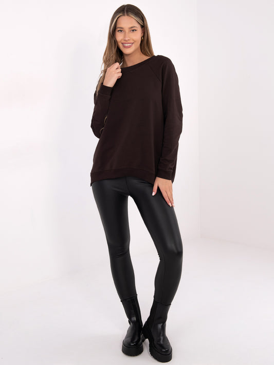 RUE PARIS Czekoladowa bluza basic z dłuższym tyłem
