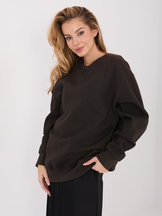 Czekoladowa dresowa bluza basic z ociepleniem