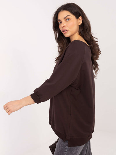 RUE PARIS Czekoladowa bluza basic z dekoltem V