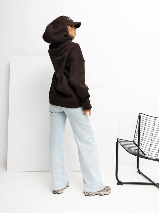 RUE PARIS Czekoladowa bluza oversize z naszywką