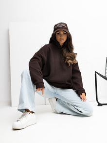 RUE PARIS Czekoladowa dresowa bluza basic z kapturem