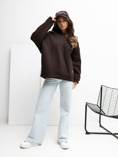 RUE PARIS Czekoladowa dresowa bluza basic z kapturem