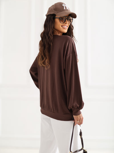 RUE PARIS Czekoladowa bluza oversize bez kaptura