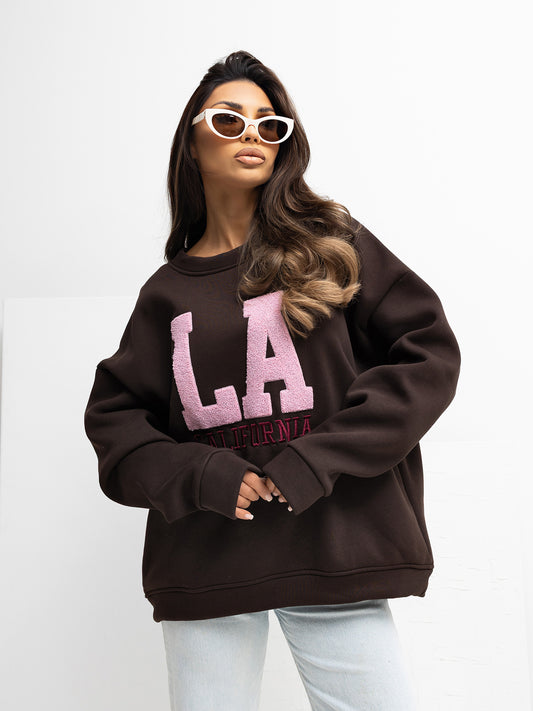 RUE PARIS Czekoladowa bluza oversize z haftem