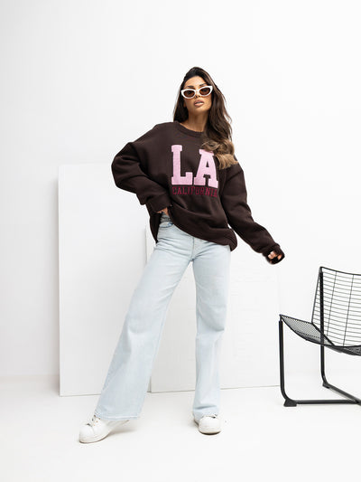 RUE PARIS Czekoladowa bluza oversize z haftem