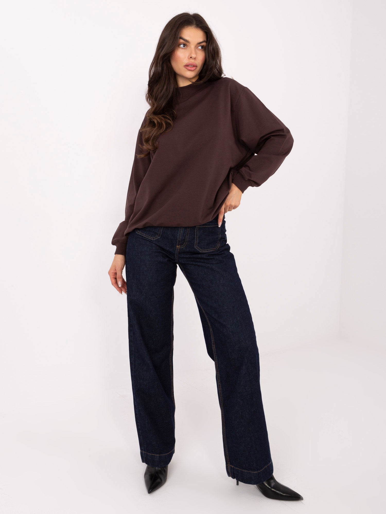 BASIC FEEL GOOD Czekoladowa bluza oversize bez kaptura