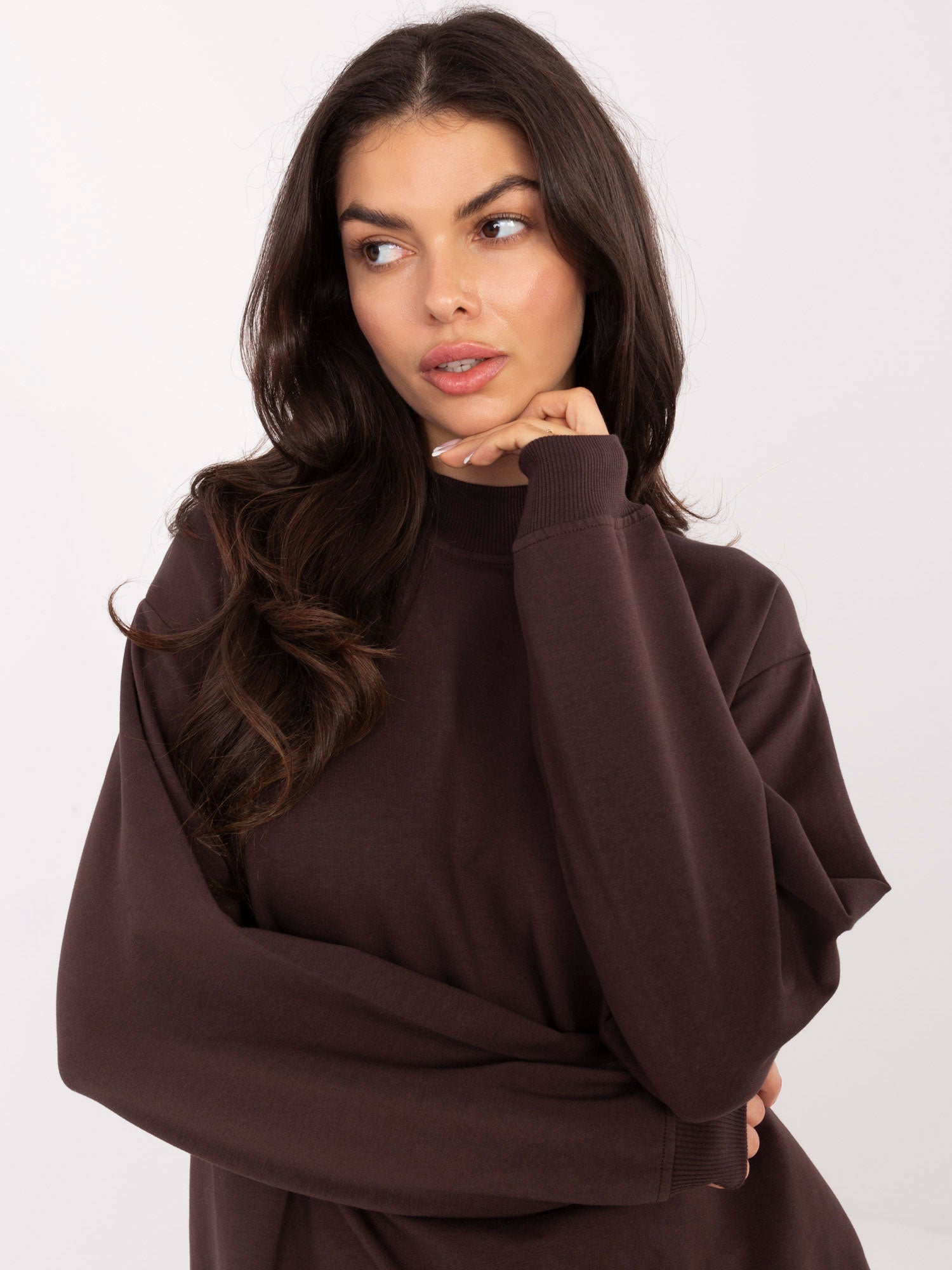BASIC FEEL GOOD Czekoladowa bluza oversize bez kaptura