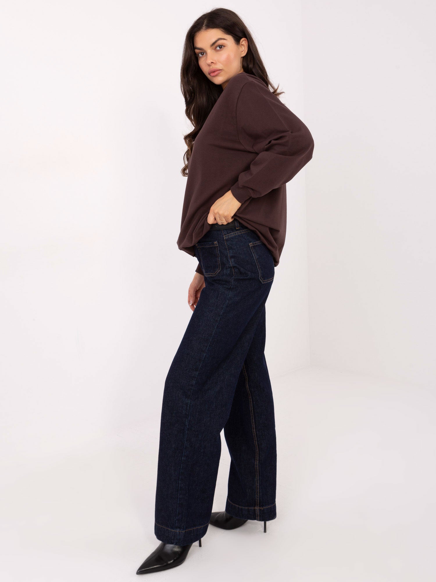 BASIC FEEL GOOD Czekoladowa bluza oversize bez kaptura