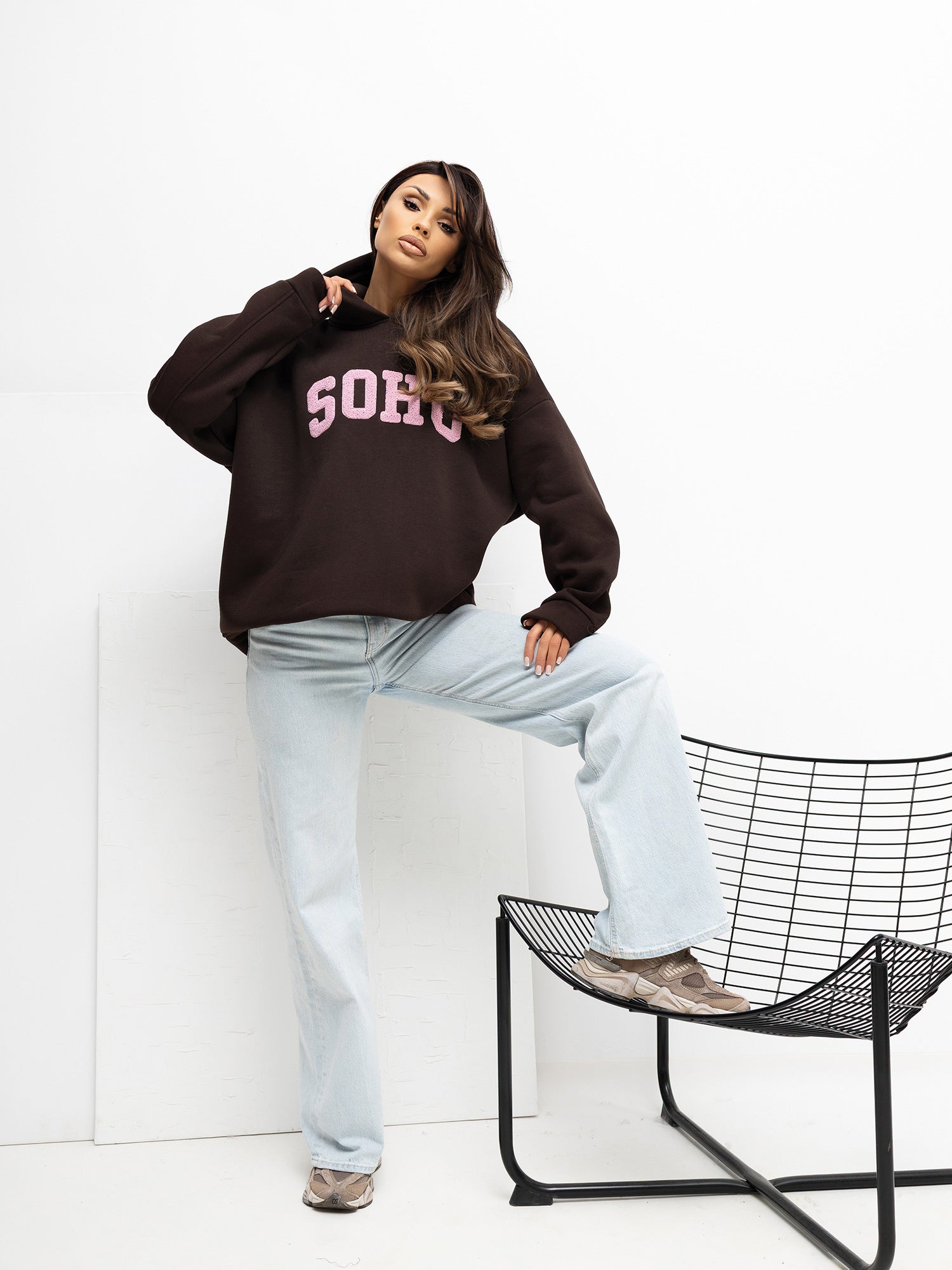 RUE PARIS Czekoladowa bluza oversize z kapturem