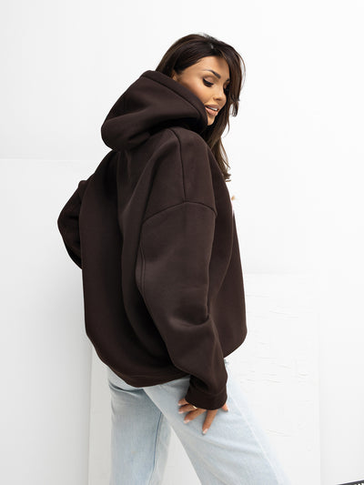 RUE PARIS Czekoladowa bluza oversize z kapturem