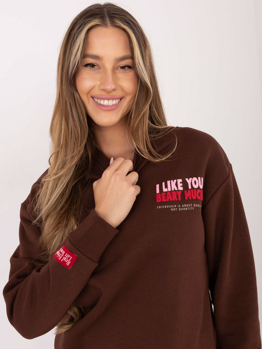 SUBLEVEL Czekoladowa bluza z nadrukiem teddy bear