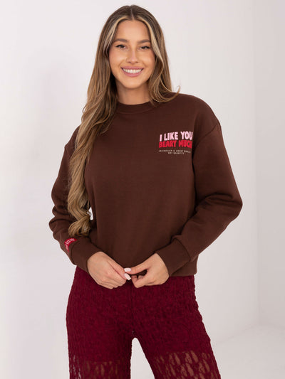 SUBLEVEL Czekoladowa bluza z nadrukiem teddy bear