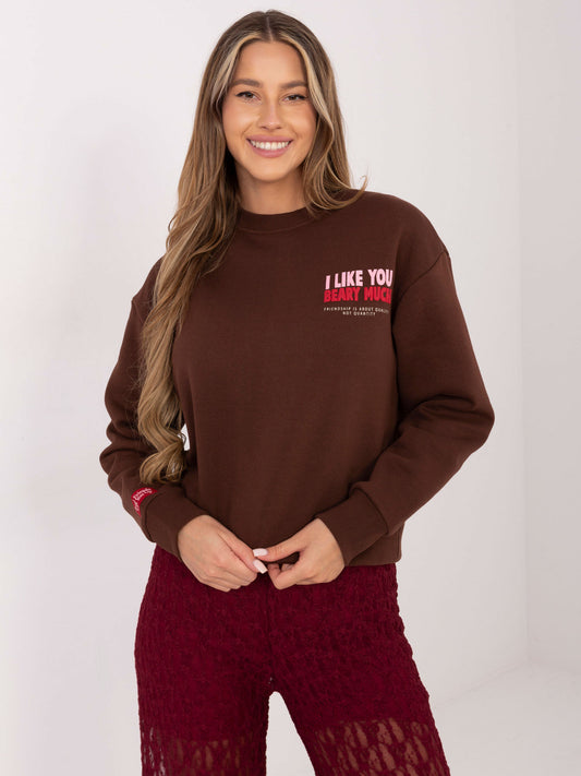 SUBLEVEL Czekoladowa bluza z nadrukiem teddy bear